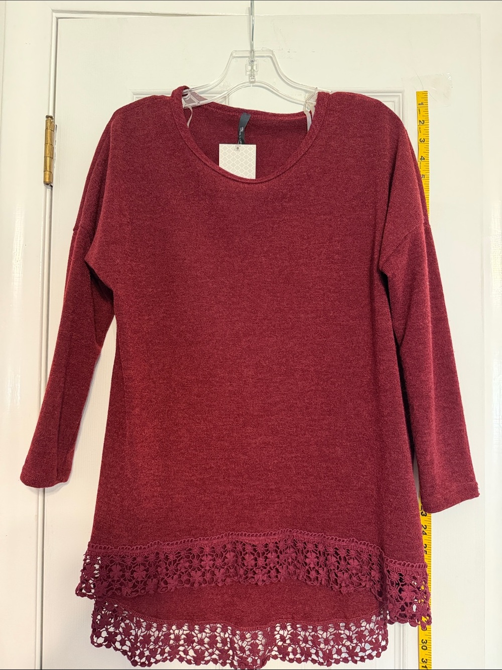 Women's Burgundy Crochet-Hem Tunic Top